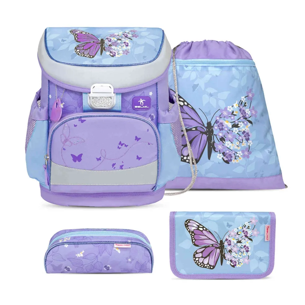 Belmil Mini-Fit Schulranzen-Set 4-tlg. - PURPLE BLUE BUTTERFLY