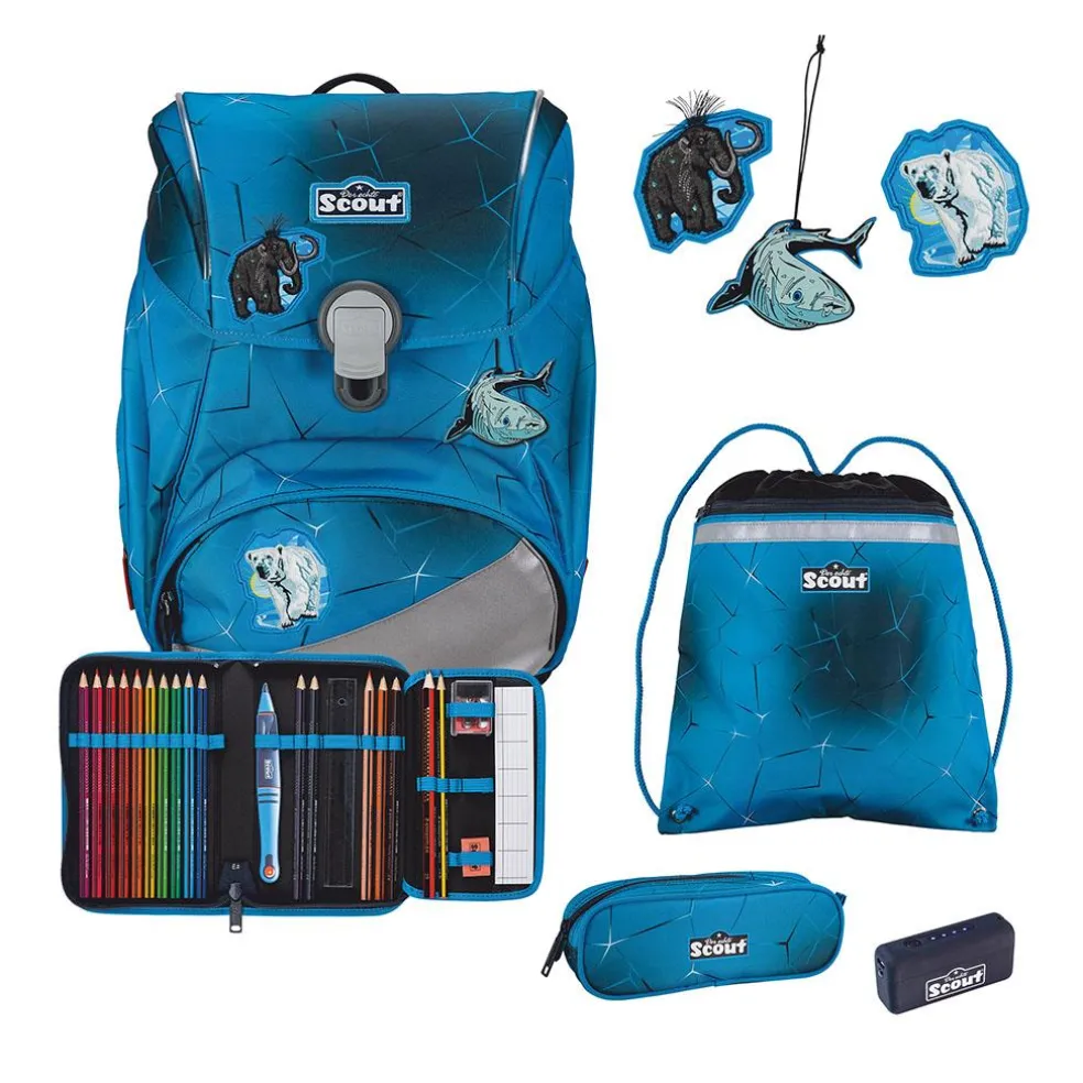 Scout Alpha Exklusiv Safety Light - POLAR BLUE - Schulranzen-Set 5-teilig